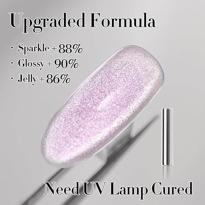 Double Rhythm 15ML Ice Glass Cat Eye Gel Polish with Magnet Holographic Glitter Shimmer Translucent Sheer Color Salon Soak Off Magnetic at Home (Purple-MC1139)