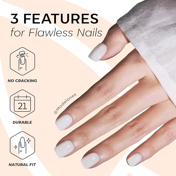 Modelones Extra Short Press on Nails,Sheer White Semi-Transparent Squoval Fake Nails, Reusable Nail Kit with Nail Glue Adhesive Tabs Mini Nail File, Nails Press Ons 32Pcs 16 Sizes, Women Girl Gift