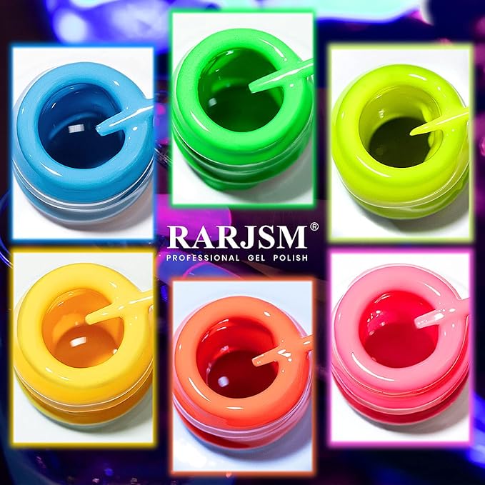 RARJSM Gel Nail Art Polish, Glow In The Dark Gel Liner Art Set Luminous Painting Gelpolish For NailArt Fluorescent Bright Colors Hot Pink Neon Yellow Green Blue Orange Nail Kit For Christmas