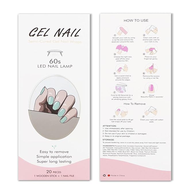 JMEOWIO Semi Cured Gel Nail Strips Green Gel Nail Stickers Nails Art Design Decoration Accessories
