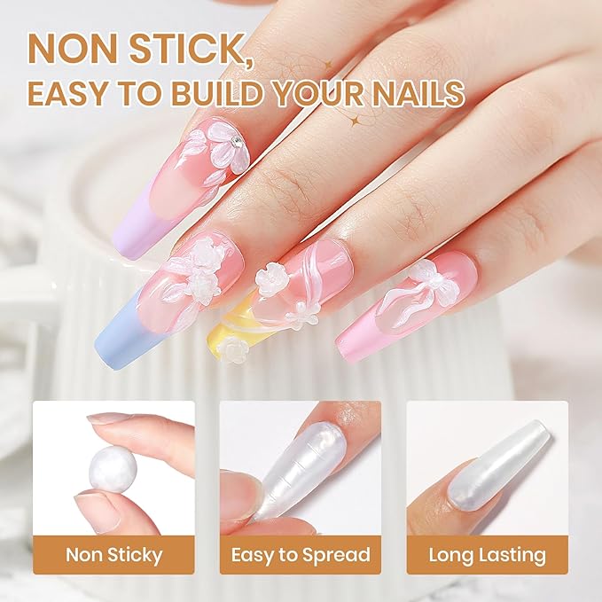 Pearl White 3D Sculpting Gel for Nail Art Non-Stick Hand Solid Builder Gel Hard Nails for Extension Carving Molding Beauty Charms for Beignner and Salon DIY