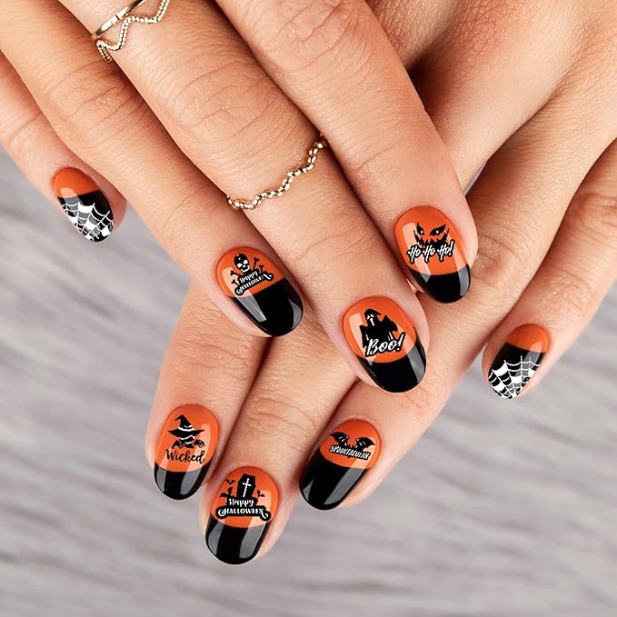 Whaline Fall Halloween Nail Art Stamping Plate Kit Hello Fall Pumpkin Ghost Witch hat Plaid Design Nail Art Set for Autumn Thanksgiving Halloween DIY Print Manicure Salon, Set of 6