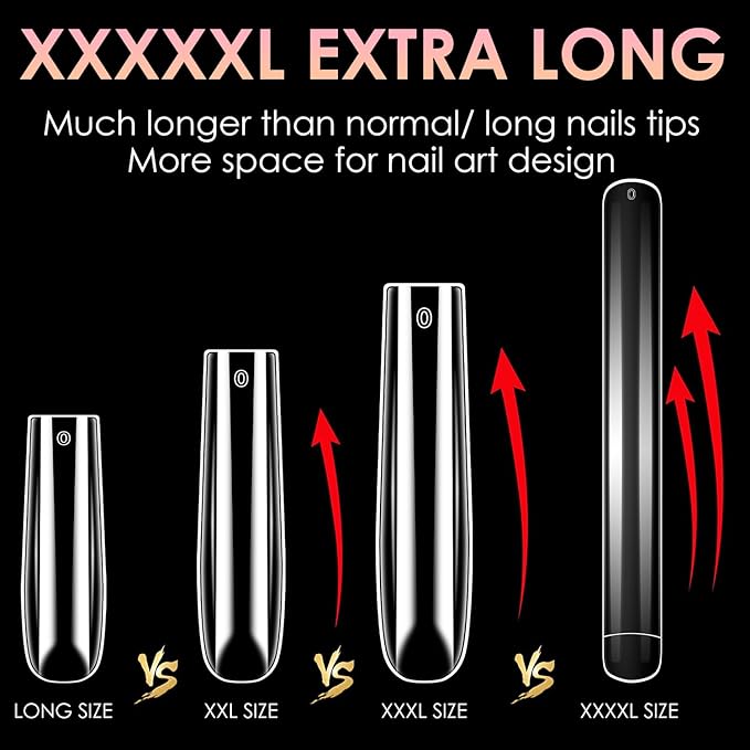 XXXXL Extra Long Nail Tips, BORNBYME 100Pcs Clear Curve Nail Tips Acrylic Full Straight Nail Tip
