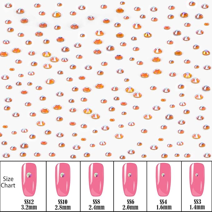 NCB Hotfix Iron on 8000pcs Crystal Rhinestones Round Gem for Crafts Decoration DIY Jewelry Making with a Picking Pen (Topaz AB, 6Sizes SS3-SS12)