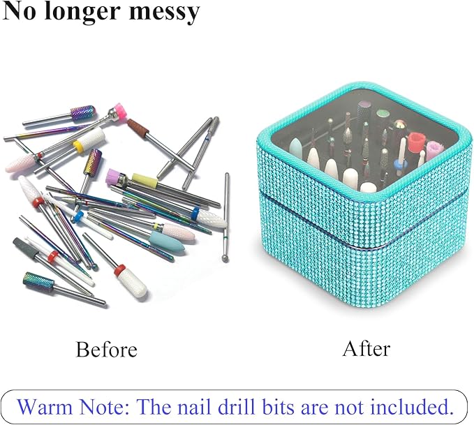 Nail Drill Bits Holder Rhinestone Case Box- 25 Holes Dustproof Portable Storage Box Efile Nail Bits Displayer Organizer Container for Manicure Tools