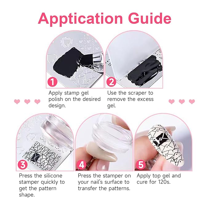 TWOEIGHT Nail Stamp Gel 8Pcs French Tip Nail Stamp Kit with Black White Color Stamper Gel Polish,Stamping Top Coat,Nail Stamping Templates, Scrapers, Silicone Stamper,Brush,4 Colors Chrome Nail Powder