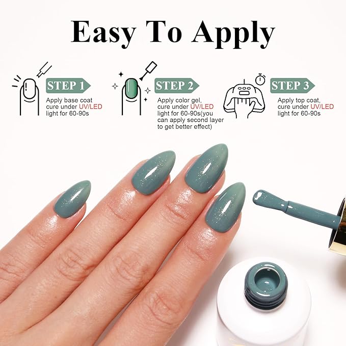 Imtiti Glitter Gel Nail Polish, 0.5 Fl Oz Sage Green Glitter Gel Polish Soak Off LED U V Gold Shimmer Sparkle Nail Gel Polish DIY Nail Art Starter Manicure Salon Gel Nail Polish Kit