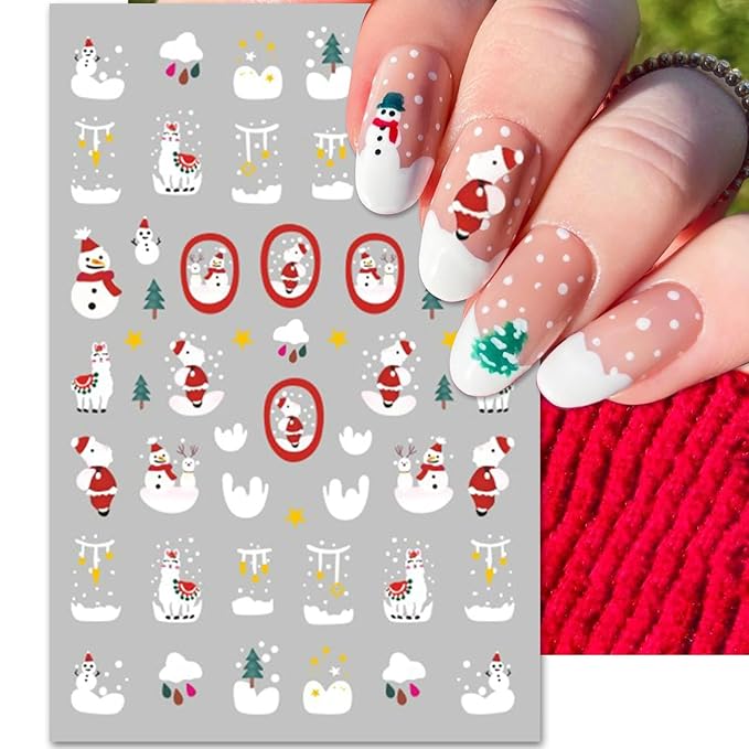 Christmas Nail Art Stickers, Pegatinas Uñas Navidad - Self-Adhesive Santa Hat Snowflake Elk Xmas Tree Design for Manicure DIY Holiday Nail Decals Decorations (6 Sheets)