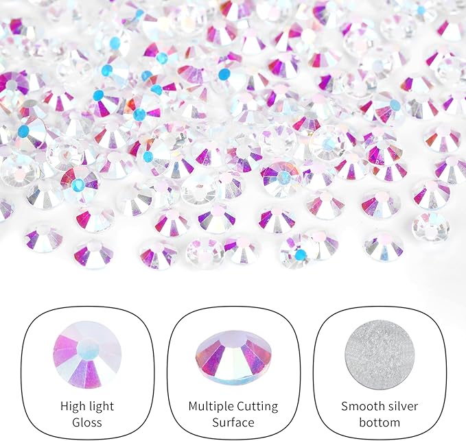 10000PCS Transparent AB Rhinestones Bulk, Flat Back Crystal Glass Stone Round Gems,SS16, 3.8-4.0mm
