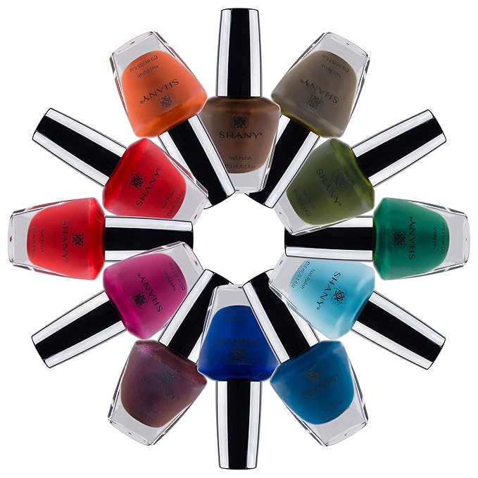 SHANY DIY Nail Polish Set - Quick Dry Nail Lacquer Kit, Vibrant & Colorful DIY Collection, Semi Glossy, Shimmery & Matte Finishes - Full Size - 12 Colors - Retro
