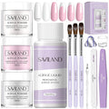Saviland Acrylic Nail Kit for Beginners: 0.5 Oz Clear White Pink Acrylic Powder, 1.7 fl oz Acrylic Liquid, #8/10/14 Brushes, 100Pcs Nail Forms & Manicure Tools Professional Nail Kit Acrylic Set