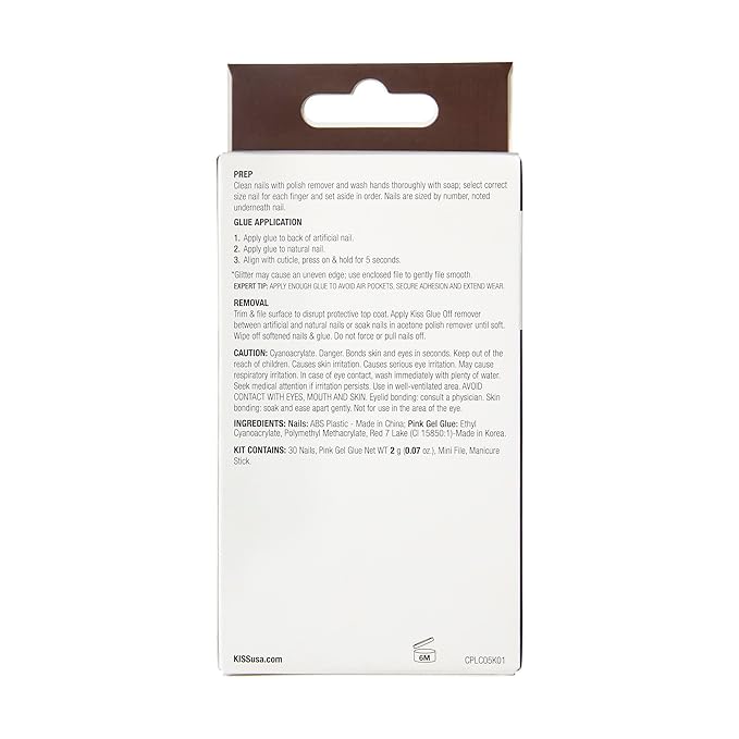 KISS Classy, Press On Nails, Nail glue included, 'Stunning!', French, Long Size, Square Shape, Includes 30 Nails, 2g Glue, 1 Manicure Stick, 1 Mini file