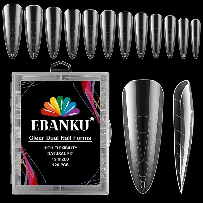 EBANKU 120Pcs Stiletto Extension Nail Molds - Clear Acrylic Nail Tips, Full Cover Reusable Nail Forms for Builder Nail Art Design Salon & DIY