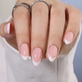 Press On Nails - Paris | White French Tip, Short Almond Nails, Fake Nails Salon Quality | 32 Nails, 16 Sizes Kit with Glue and Adhesive Tabs