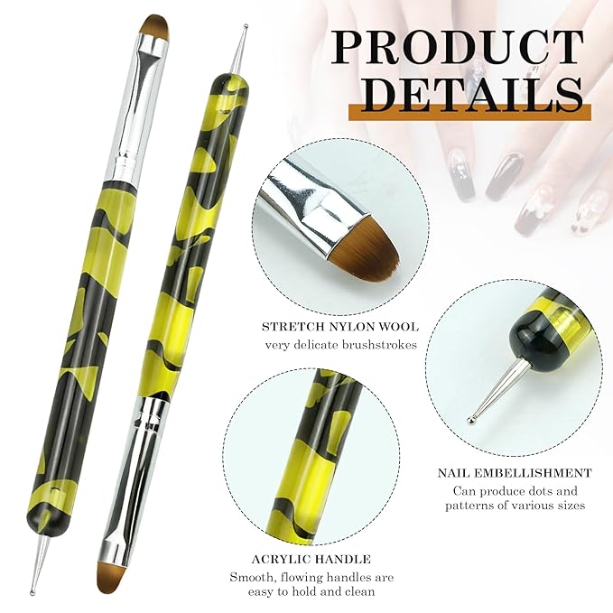 2pcs French Tip Brush 2-Way French Brush Nail Clean Up Brush Tip Tool Gel Nail Art Brush Professional Manicure Too for Professional Manicure Nails Art Design