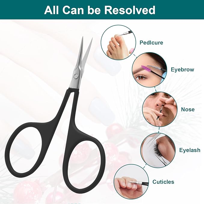 CGBE Manicure Scissors, Extra Fine Eyebrow Scissors for Grooming, Curved Blade Nail Scissors Precise Pointed Tip Grooming Kit for Eyebrow, Eyelash, Trim Nail and Dry Skin, Black