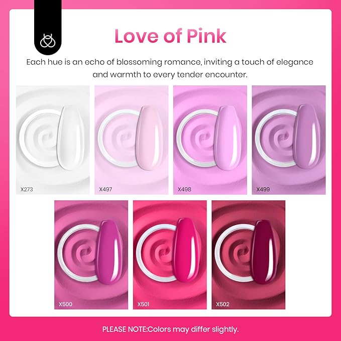 Beetles Pink Dip Powder Nail Kit, 7 Colors Hotpink Clear Pink Lightpink Deeppink Red Dip Powder Starter Kit with Liquid Set Recycling Tray with Base & Top Coat Activator for French Nail Art Manicure