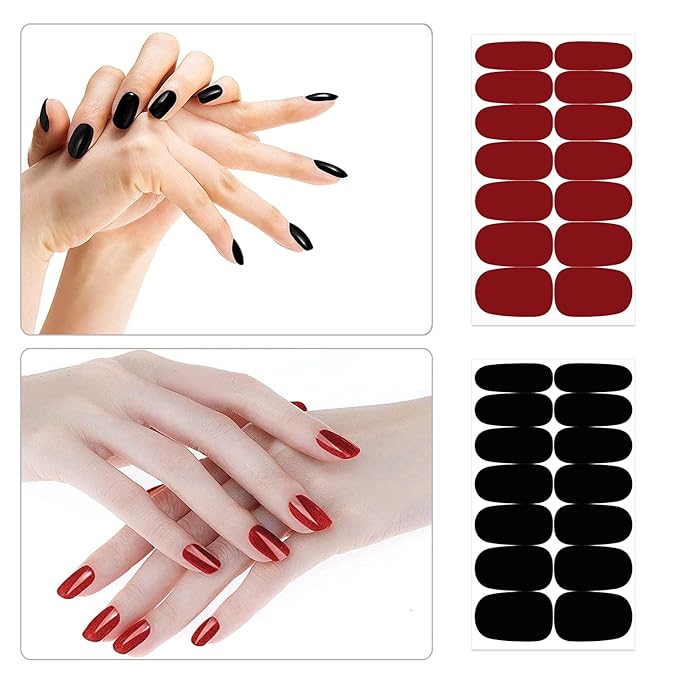DANNEASY 16 Sheets Solid Color Nail Polish Strips Self Adhesive Nail Stickers Full Nail Wraps Nail Strips for Women Girl Nail Art with 1pc Nail File, Cuticle Stick (Dark Color)