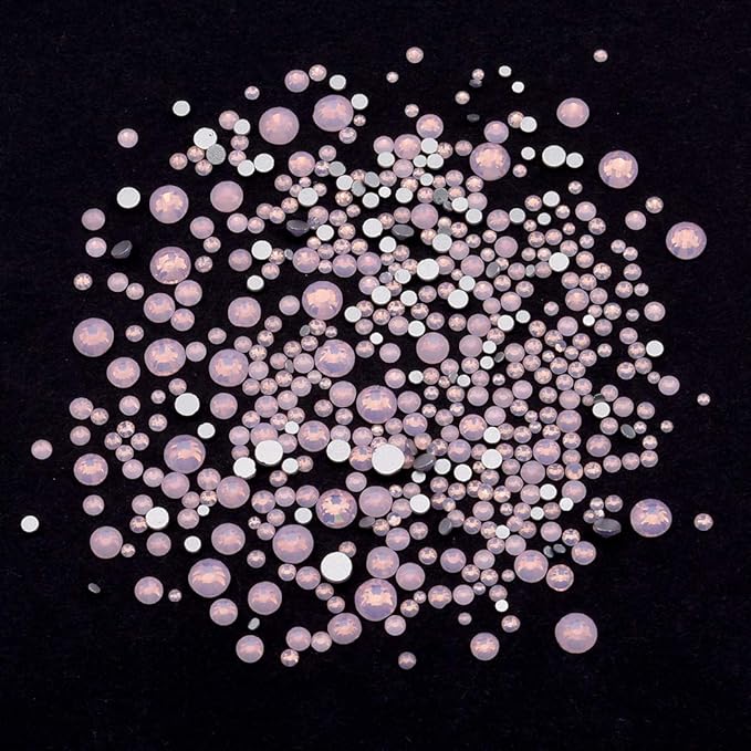 50pcs Flatback Pink Opal Nail Flame Shape Gem 480pcs Round Rhinestones Mix Size 3d Nail Art Supply