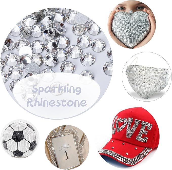 10000PCS Clear Rhinestones Bulk, Flat Back Crystal Glass Stone Round Gems,SS20, 4.6-4.8mm