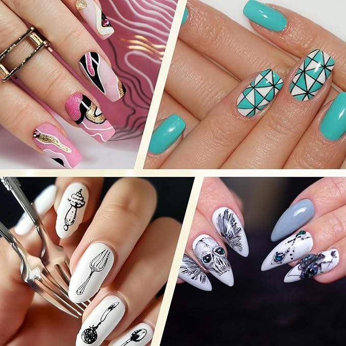 Sibba Nail Art Liner Brushes Set 5PCS Professional Detail Nail Art Pens for Gel Polish Metal Nano Nails Files Acrylic Painting Nails Tool for Long Lines Thin Details Fine Line Drawing Beginner Artists