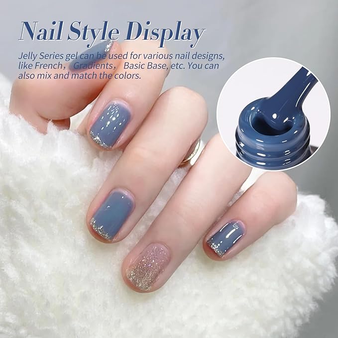 Born Pretty Jelly Blue Gel Nail Polish Set 6 Colors Translucent Light Baby Royal Blue Reflective Glitter Nail Gel Kit Soak Off Nail Art Manicure Design Home Salon Holiday Gift