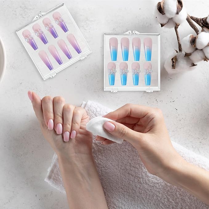 Landhoow 15 Pcs Press On Nail Boxes Nail Display Case with 30 Adhesive Tape, Artificial Press On Nail Container, Acrylic Storage Organizer(Clear)