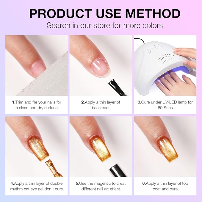 Cat Eye Gel Nail Polish Set, 6 Colors 12ML Glass Nail Polish Gel with Magnet, Soak Off UV LED for Home Salon Manicure Gift for Women