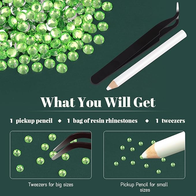 4000PCS 5mm Resin Rhinestones Bulk for Crafting (Light Green), Flatback Bedazzling Crystals for Crafts DIY Nail Decoration, Gems Charms for Tumbler Shoes Clothing Fabric with Pickup Pen and Tweezers