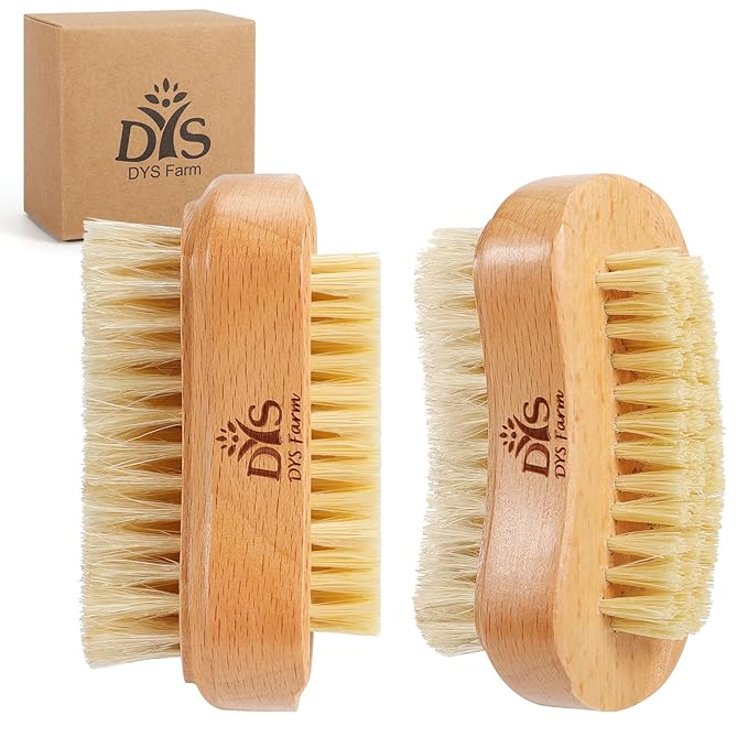 Wooden Finger Nail Brush to Clean Nails, Nail Scrubber for Men Kids Women, Fingernail Brushes for Cleaning Toenails Hand Foot Nail, Natural Boar & Sisal Bristle Two-sided Non-slip Manicure Pedicure