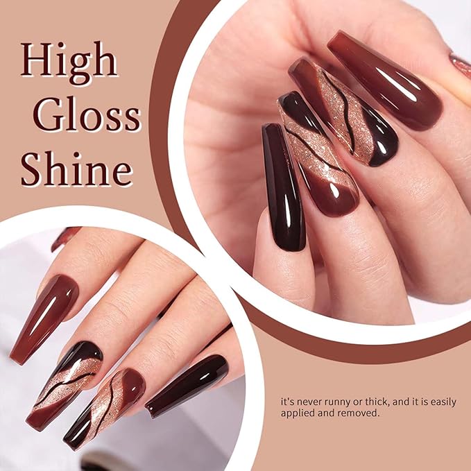 JR 9 Colors 0.5oz Brown Gel Nail Polish Set Bow Bottle Design Nude Gel Polish Kit UV LED Soak Off Polish Home DIY Gift Dark Brown Colors Nail Gel Polish Kit Series