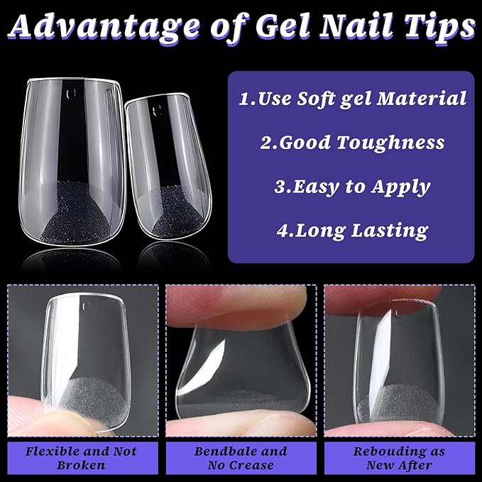 240pc Square Gel Nail Tips Short Fake Nails Clear Press ons Nail, Short Square Nails Tips Acrylic Nails Extension Soft Gel Nails Tip Full Cover Fake False Nail Clear Artficial Fingernails
