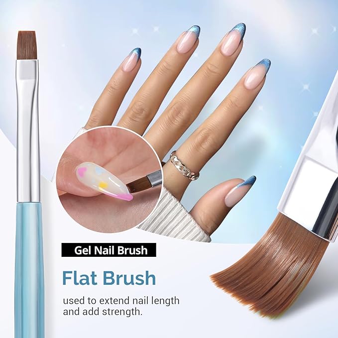 AIRSEE Nail Art Clean Up Brushes, 3 PCS Flat/Oval/Fine Angled Gel Nail Brush for Cleaning Polish Mistake on the Cuticles, Painting Brushes, Art Design DIY Tools, Blue