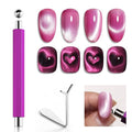 3-in-1 Cat Eye Nail Magnet Tool with Heart Magnet, Double-Ended Cylindrical & Ball Magnets for Cat Eye Gel Polish Glass Bead Nail Effects Manicure Supplies imanes para uñas (Purple)
