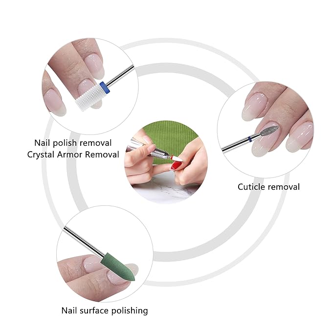 20pcs Nail Drill Bits Set,3/32inch Professional Ceramic Safety Bits for Nail Drill, Cuticle Electric Nail File Acrylic Gel Nail Bit Kit,Remover Bits for Acrylic Gel