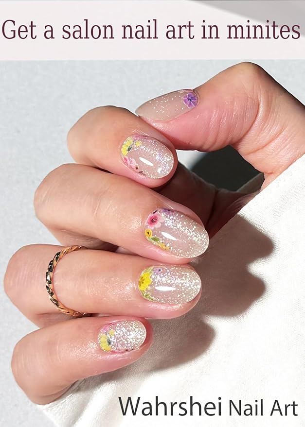 UV Gel Nail Stickers, Flower Cat Eye 20pcs Semi Cured Gel Nail Strips, Wraps for Home Manicure DIY