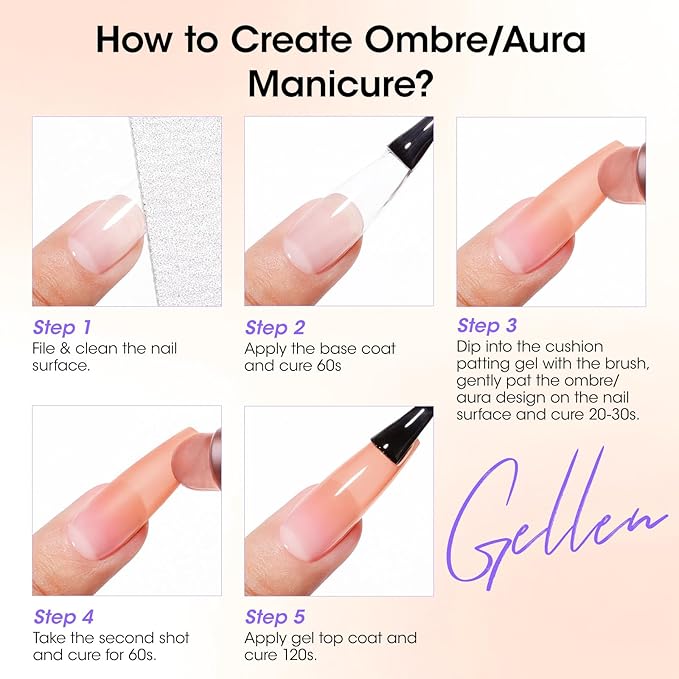 GELLEN Nude Patting Gel Polish, Cream Cushion Gradient Painting Gel for Ombre Aura, French Nail Art, Pat Paint Gel for Drawing Liner with Silicone Brush & 36pcs French Tip Guide