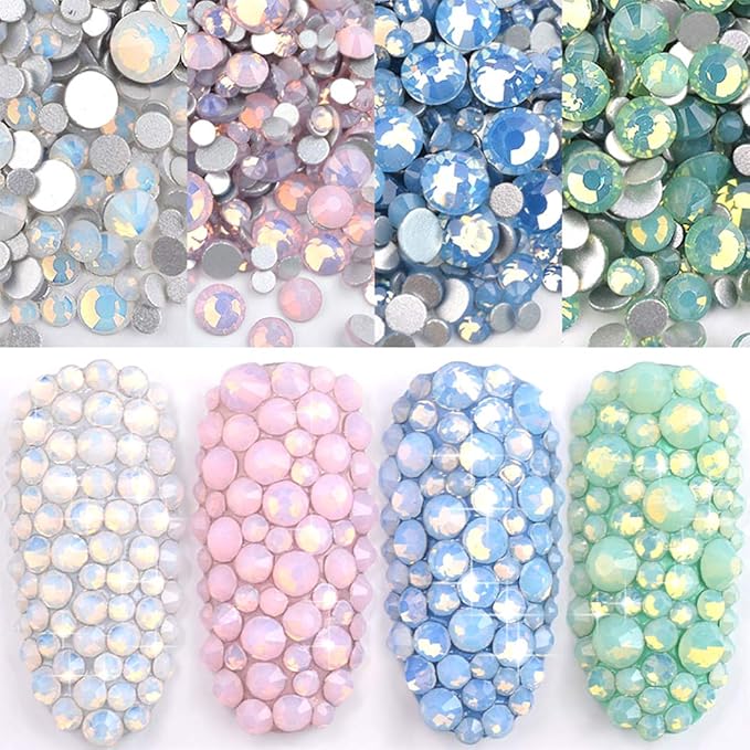4pack Nail Polish Shine Opal Rhinestone 3D Nail Art Rhinestone Kit Crystal Diamond Rhinestone and Nail Decoration Gem Stone Pink White Blue Green Nail Jewelry Crafts DIY