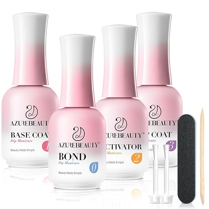 AZUREBEAUTY Dip Powder Liquid Set - 8Pcs 15ml/0.5oz Upgraded Bond, Base Coat, Activator & Top Coat | DIY Home Salon Necessary Tools