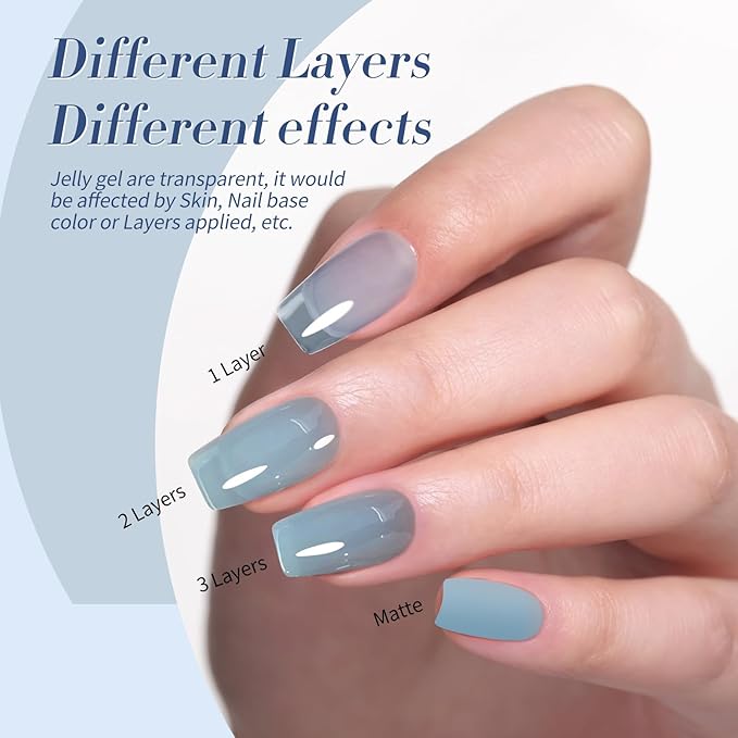 Born Pretty Jelly Blue Gel Nail Polish Set 6 Colors Translucent Light Baby Royal Blue Reflective Glitter Nail Gel Kit Soak Off Nail Art Manicure Design Home Salon Holiday Gift