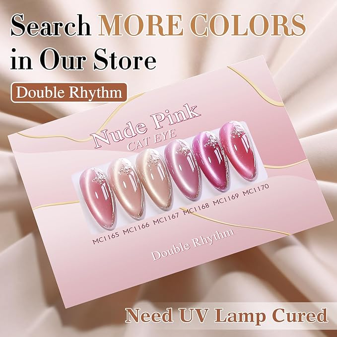 Double Rhythm 0.5 Oz Cat Eye Gel Polish with Magnet Same Color Same Bottle Holographic Glitter Shimmer Translucent Color Salon 15 ML Magnetic Nail Art ((Nude-MC1167)