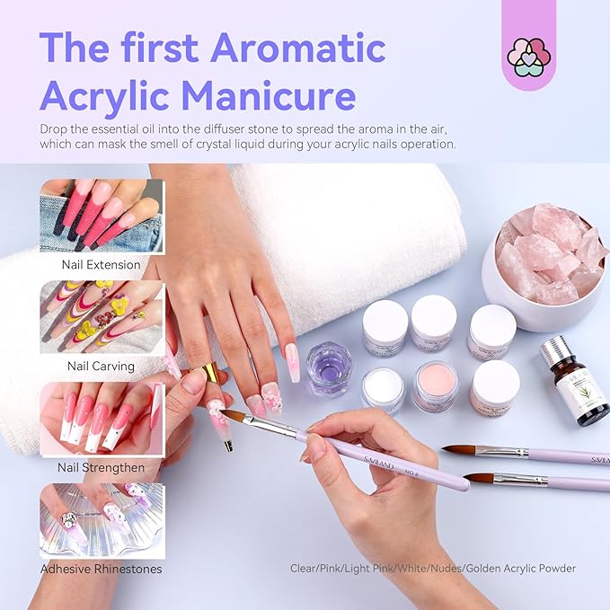 SAVILAND Professional Acrylic Nail Kit with Drill: 6 Colors Acrylic Powder & Liquid Beginner's Starter Set with Essential Oil Nail Primer Dehydrator Nail Tools DIY Home Manicure Christmas Gift