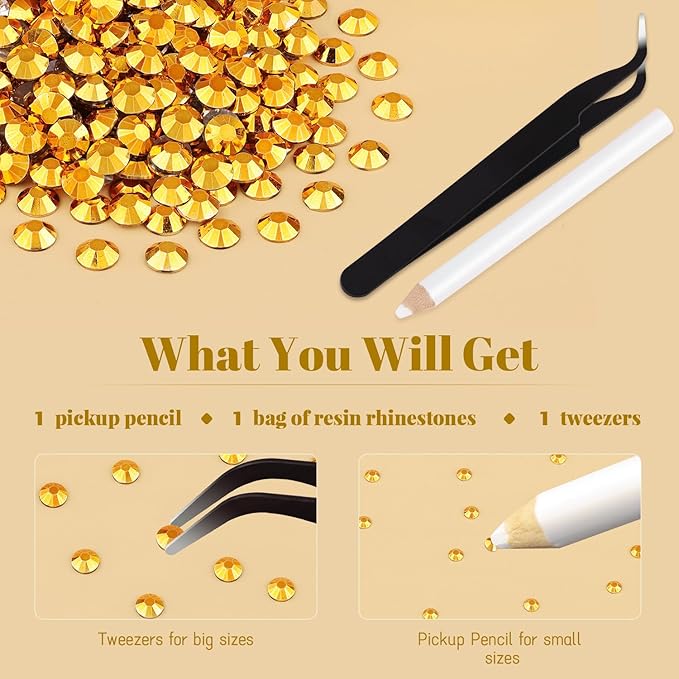 1500PCS 6mm Resin Rhinestones Bulk for Crafting (Copper Gold), Flatback Bedazzling Crystals for Crafts DIY Nail Decoration, Gems Charms for Tumbler Shoes Clothing Fabric with Pickup Pen and Tweezers