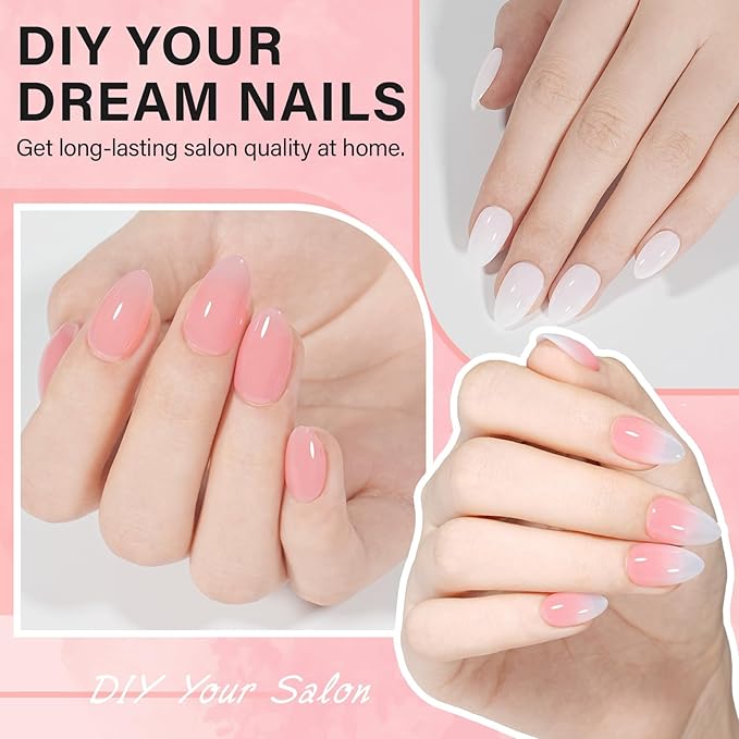 AILLSA Almond Nail Kit with U V Lamp 240pcs Short Gel Nail Tips and Glue Gel Kit with 2 in 1 Nail Glue Base Top Coat and Nail Dehydrator for Beginners DIY Home Salon