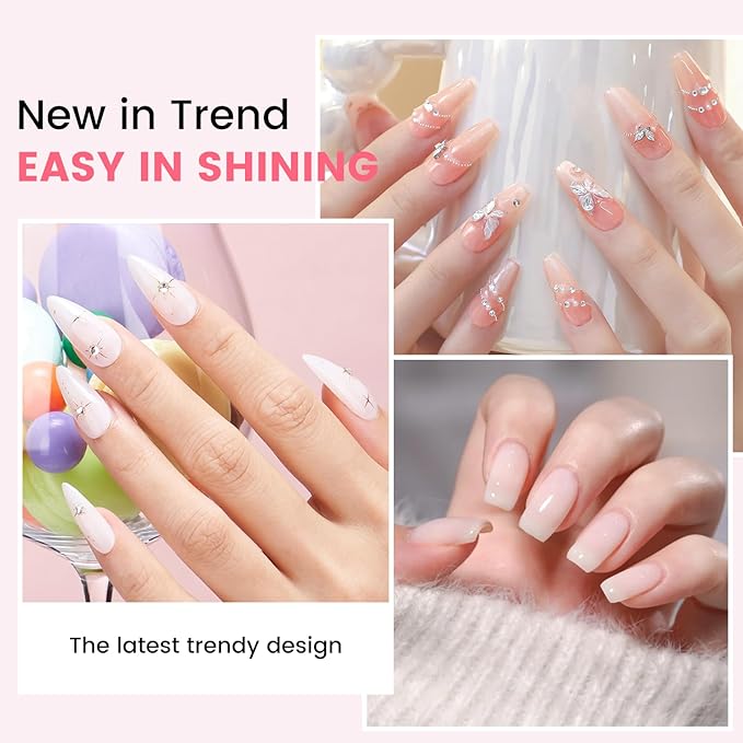 TPO and HEMA Free Gel Nail Polish Kit with U V Light - Milky White Nude Pink Orange at Home Gel Manicure Kit with Base & Top Coat Chrome Nail Powder Set - 4 Colors Nail Art Starter Gift for Women Girl