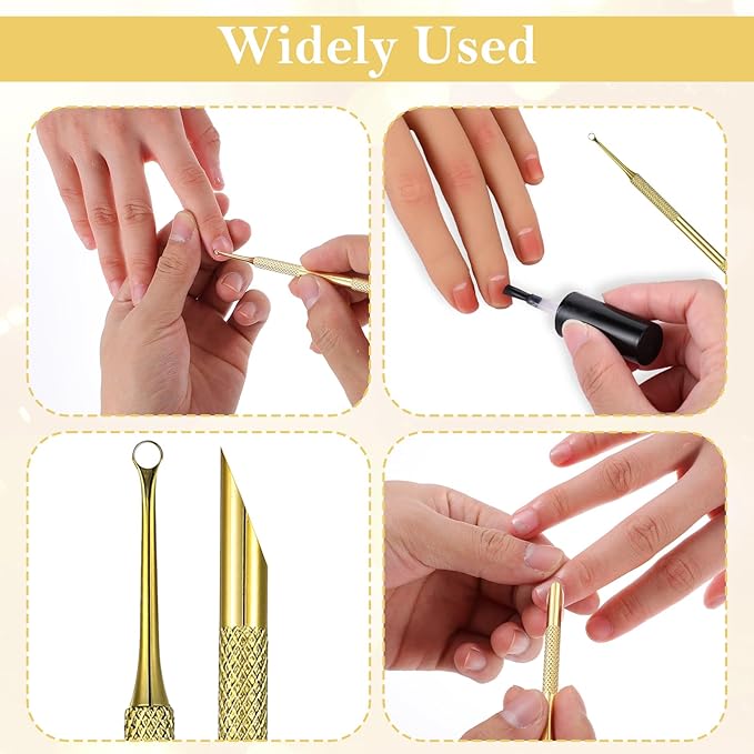 Pre-treatment Cuticle Pusher with 2 Ends, Russian Prep Nail Pushers, Cuticle Remover with Sandpaper Sheets, Nail Care for Manicure Pedicure Nails Art, Gold