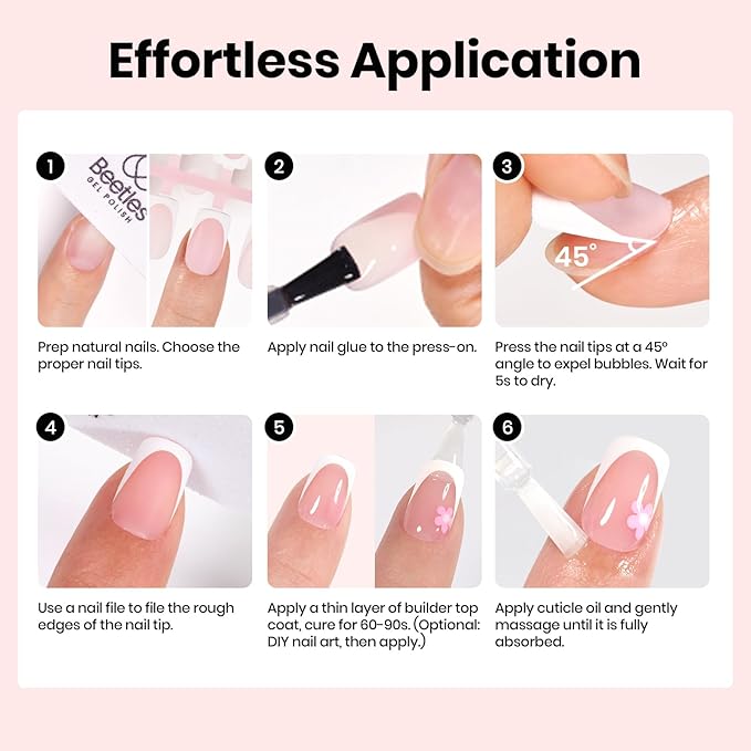 Beetles 4Pcs Press-On Nail Essential Kit, Fast Dry Nail Glue, Builder Top Coat, Nail Remover & Cuticle Oil Set, Complete System for Secure Wear, Easy Removal & Natural Nail Care