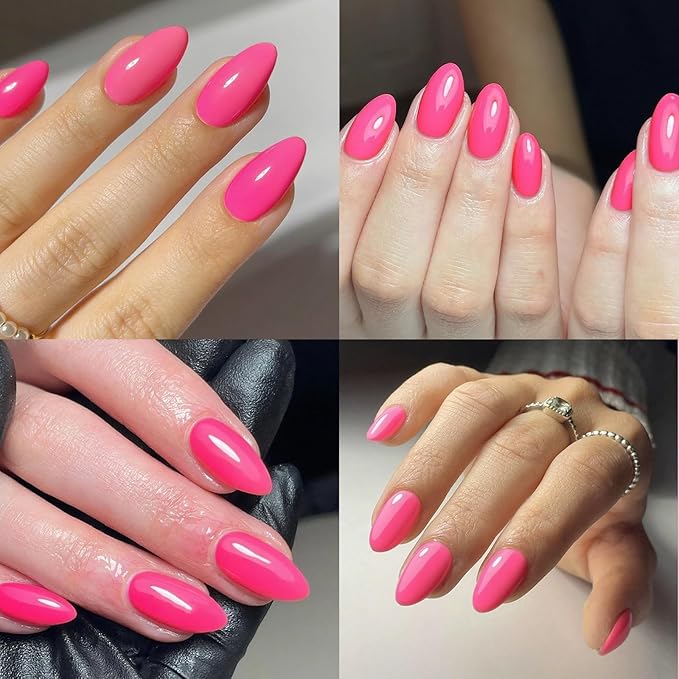 120pc Hot Pink Almond Press on Nails Short Fake Nails Press ons for Women Acrylic Nails Press on Nails&Glue Tabs, Short Pink Press on Nails Almond False Nail Stick on Artificial Fingernail