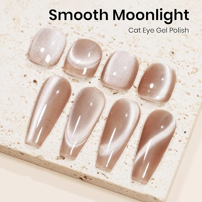 MIZHSE Cat Eye Gel Nail Polish 12mL Moonlight Champagne Magnetic Gel Polish Ceramic Glitter Smooth Soak Off U V LED Cats Eye Gel Polish Nail Art Manicure Salon Home DIY for Women
