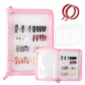 Press on Nail Organizer Binder Book, 8 A5-Sized Insert Pages & Double Sized Tape, Press on Nails Display Storage Book, Reusable Fake Nail Swatch Collecting Book (Pink)